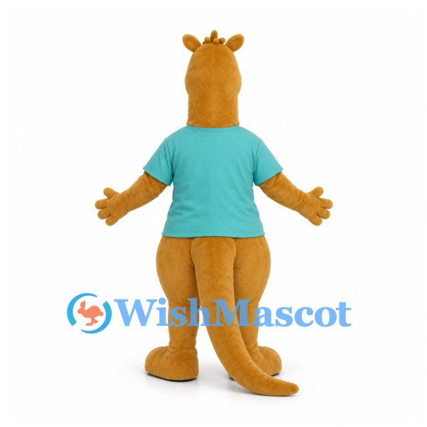 Kangaroo Mascot Costume in Tan with Teal Shirt