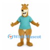 Kangaroo Mascot Costume in Tan with Teal Shirt