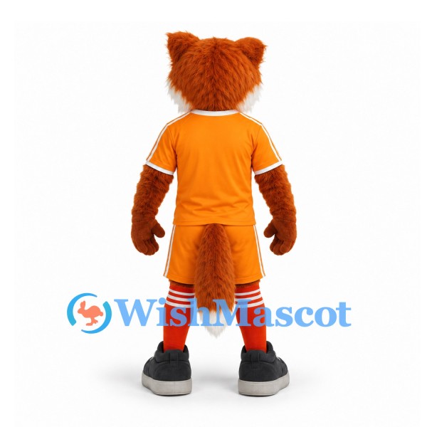 Fox Mascot Costume in Rust Brown with Orange Sports Uniform