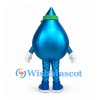 Water Droplet Mascot Costume in Metallic Blue with Green Cap