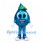 Water Droplet Mascot Costume in Metallic Blue with Green Cap