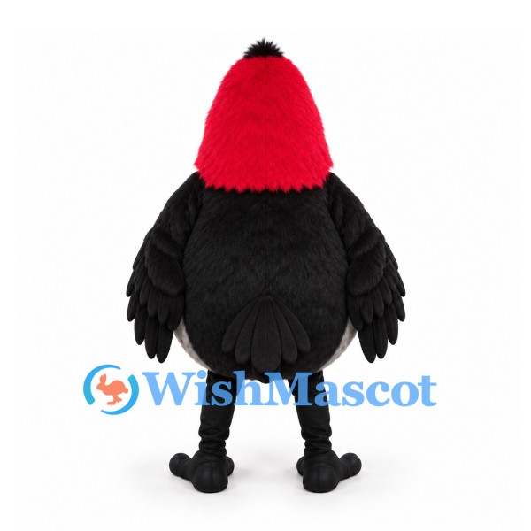 Bird Mascot Costume in Red Black and Gray with Rounded Body