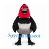 Bird Mascot Costume in Red Black and Gray with Rounded Body