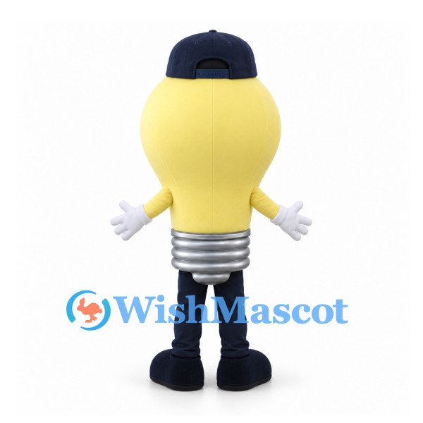 Light Bulb Mascot Costume in Yellow with Navy Cap and Trousers