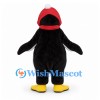 Penguin Mascot Costume with Red Hood and Long Scarf