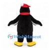 Penguin Mascot Costume with Red Scarf and Santa Hat