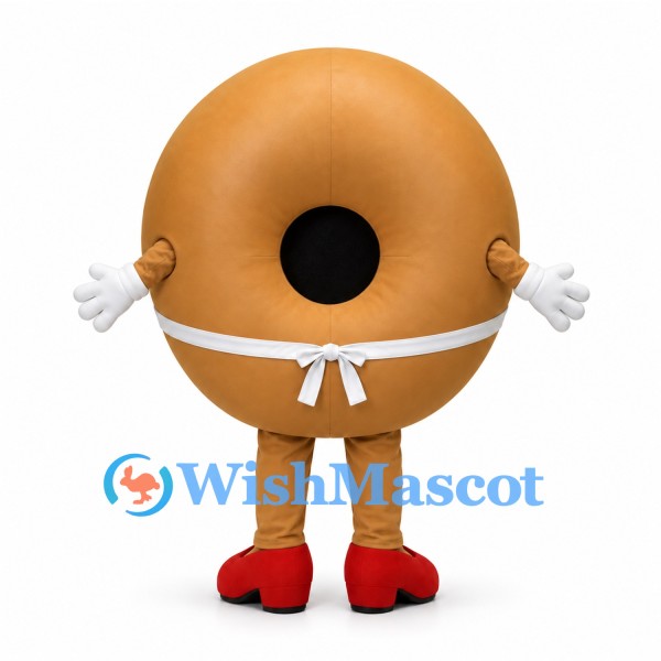 Bagel Mascot Costume in Brown with White Apron and Red Heels
