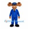 Moose Mascot Costume in Blue Uniform with Matching Cap