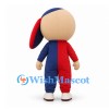 Jester Mascot Costume in Red and Navy with a Two-Pointed Hat