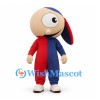 Jester Mascot Costume in Red and Navy with a Two-Pointed Hat