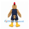 Rooster Mascot Costume in Tan with Navy Sleeveless Sports Uniform