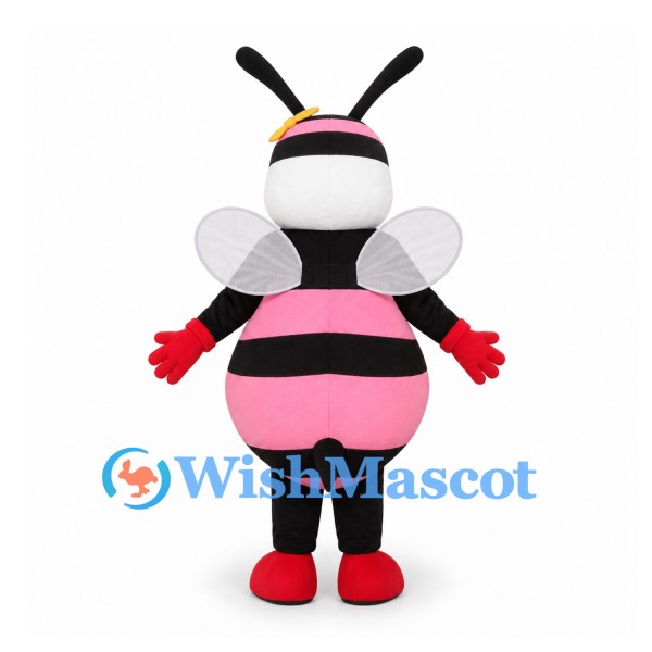 Bee Mascot Costume in Pink and Black with White Wings