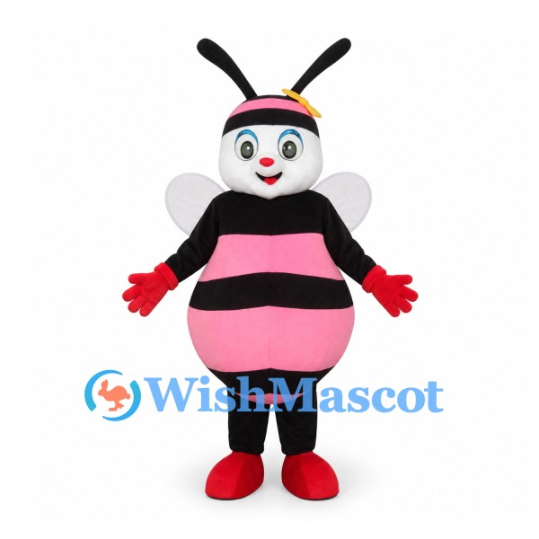 Bee Mascot Costume in Pink and Black with White Wings