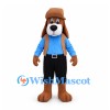 Dog Mascot Costume in Brown with Blue Shirt Black Shorts and Aviator Hat