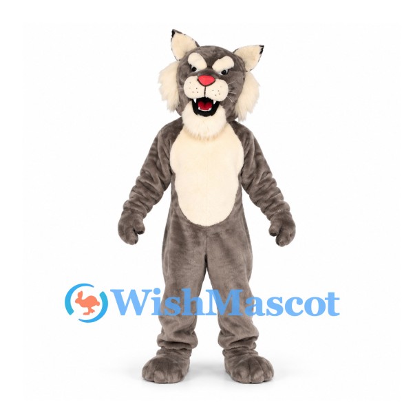 Wolf Mascot Costume in Gray with Cream Chest and Red Nose