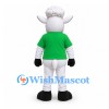 Sheep Mascot Costume in White with Green Shirt