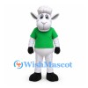 Sheep Mascot Costume in White with Green Shirt