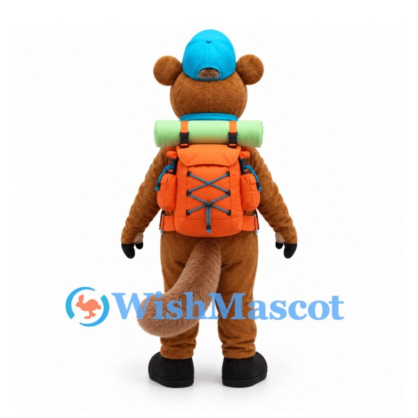 Anteater Mascot Costume in Brown with Orange Backpack and Blue Cap