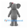 Elephant Mascot Costume in Gray with White Belly and Red Bow
