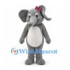 Elephant Mascot Costume in Gray with White Belly and Red Bow