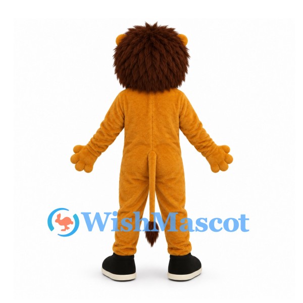 Lion Mascot Costume in Gold with Brown Mane and Black Sneakers