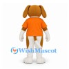 Dog Mascot Costume in White and Brown with Orange Polo Shirt
