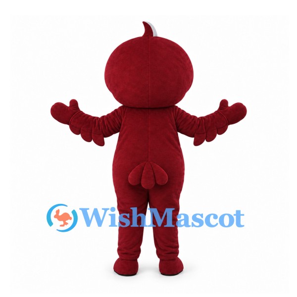 Bird Mascot Costume in Burgundy with White Belly and Yellow Beak