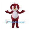 Bird Mascot Costume in Burgundy with White Belly and Yellow Beak