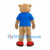 Bear Mascot Costume in Tan with Blue Shirt and Red Shoes