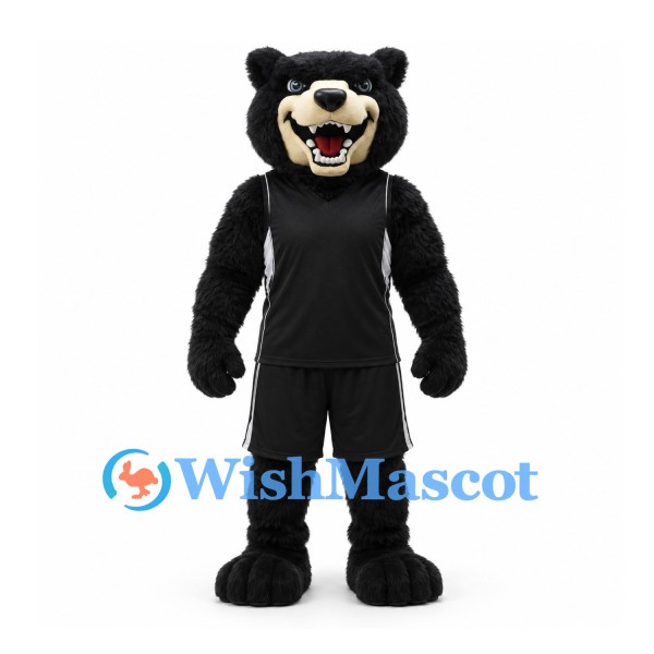 Bear Mascot Costume in Black with Black Sports Uniform