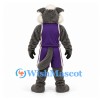 Wolf Mascot Costume in Gray with Purple Sports Uniform