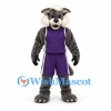Wolf Mascot Costume in Gray with Purple Sports Uniform