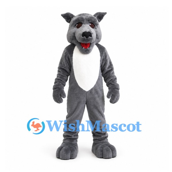Cat Mascot Costume in Gray with White Belly and Red Tongue