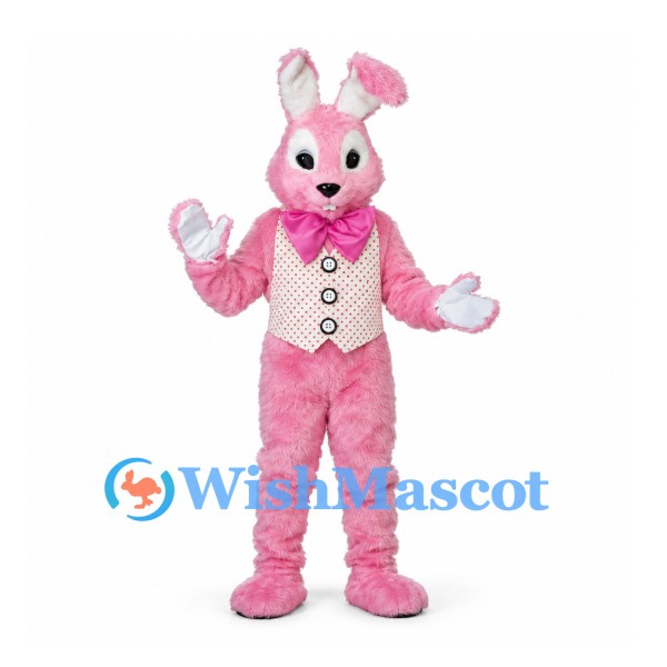 Rabbit Mascot Costume in Pink with Cream Vest and Bow Tie