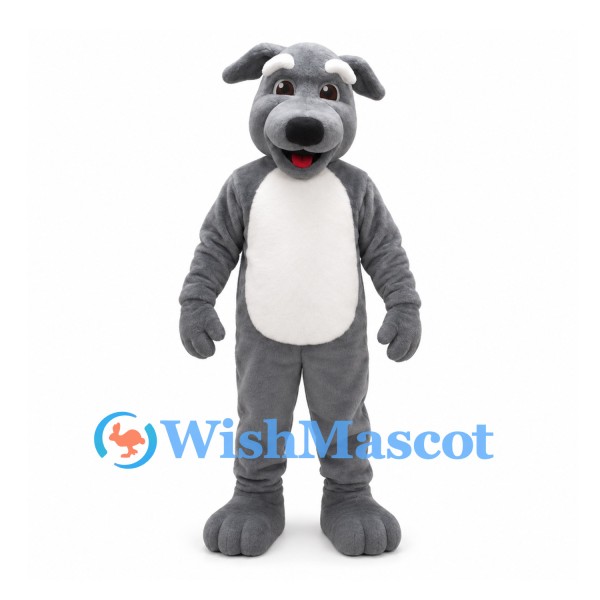 Dog Mascot Costume in Gray with White Belly and Floppy Ears