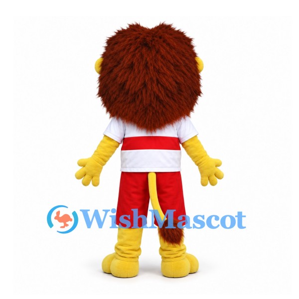 Lion Mascot Costume in Yellow with Red and White Sports Uniform