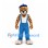 Leopard Mascot Costume in Gold with Blue Overalls and Beret