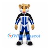 Leopard Mascot Costume in Blue Black and White Sports Suit