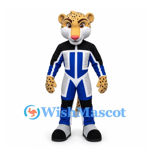 Leopard Mascot Costume in Blue Black and White Sports Suit