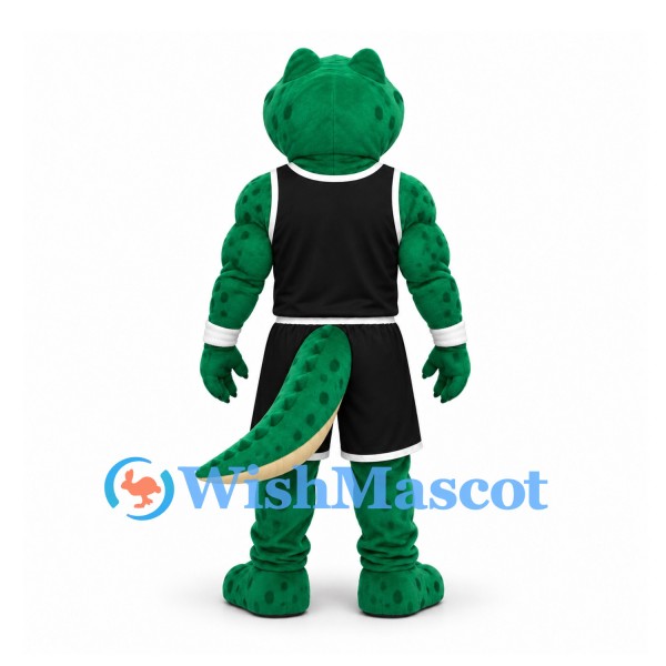 Crocodile Mascot Costume in Green with Black Sports Uniform