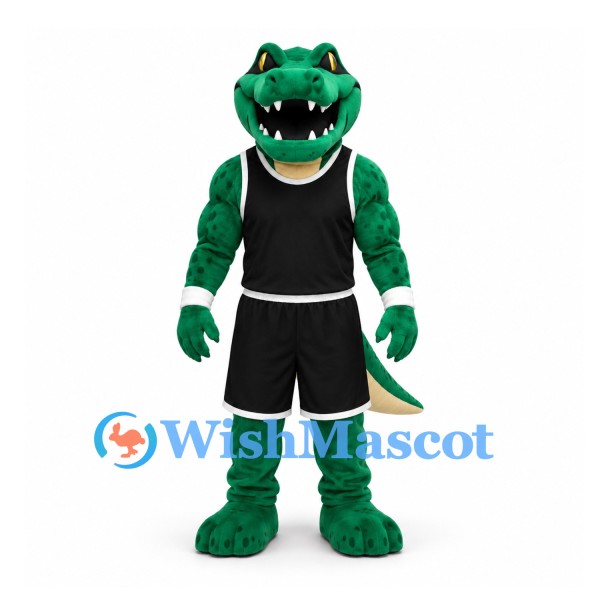 Crocodile Mascot Costume in Green with Black Sports Uniform