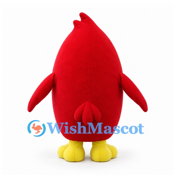 Bird Mascot Costume in Red with Large Eyes and Rounded Body