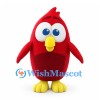Bird Mascot Costume in Red with Large Eyes and Rounded Body