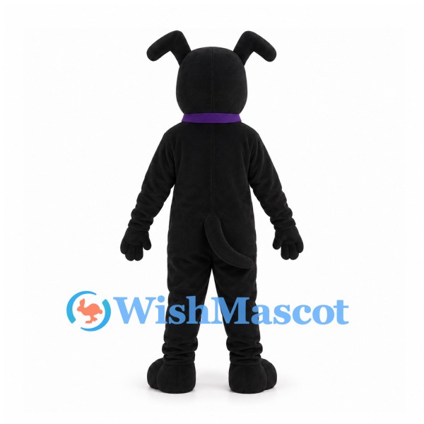 Dog Mascot Costume in Black with Purple Collar