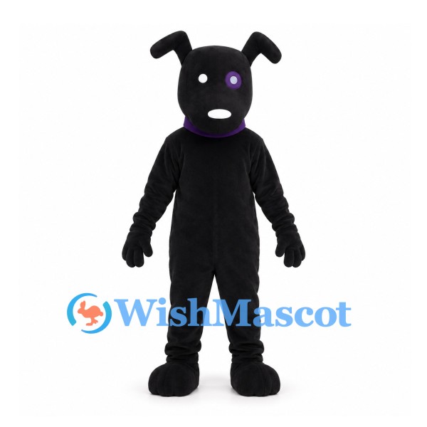 Dog Mascot Costume in Black with Purple Collar