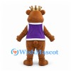 Bear Mascot Costume in Brown with Gold Crown and Purple Vest