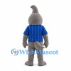 Shark Mascot Costume in Gray with Blue Pinstriped Jersey