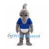 Shark Mascot Costume in Gray with Blue Pinstriped Jersey