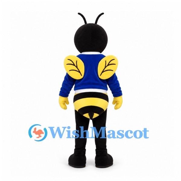 Bee Mascot Costume in Black and Yellow with Blue Shirt