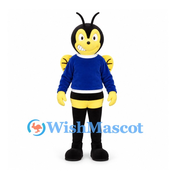 Bee Mascot Costume in Black and Yellow with Blue Shirt